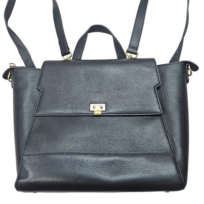 GATTA Black Pebbled Leather Camera Laptop Backpack Gold Hardware Minimalist Bag