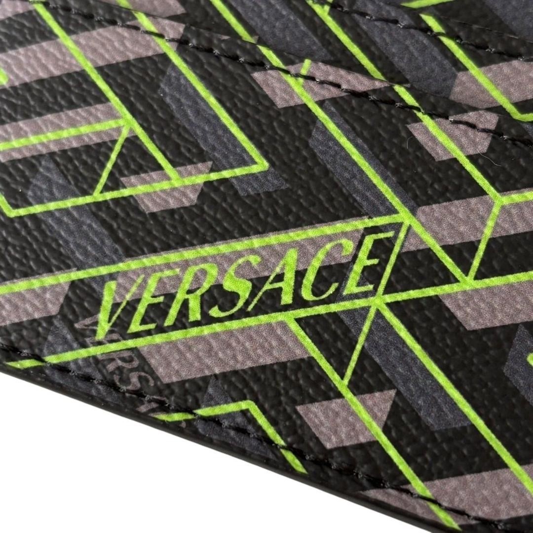 Auth VERSACE Card Case Greca Pattern Leather Grey… - image 4