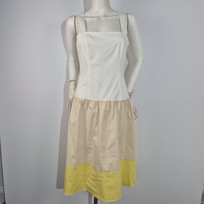 cremieux maxi dress Cremieux Dress Women's Size 4 Maxi Drop Waist Maxi white Khaki Yellow 33