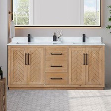Anais 72" Wood Vanity in Light Brown with White Composite Stone Top no Mirror