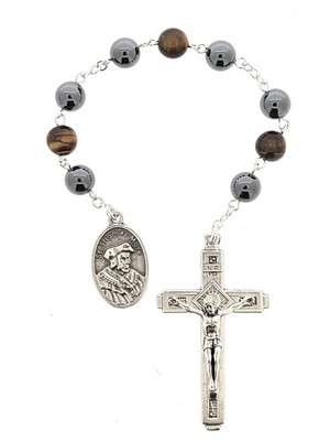 Saint Thomas More Rosenkranz - Schutzpatron, Handarbeit mit Hämatit und Tigerauge  