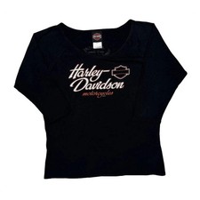 Made In USA Harley Davidson Rubber City Long Sleeve T-Shirt - Medium Black Cotto