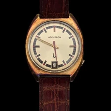 Vintage 1970 Bulova Accutron Gold Plated Tuning Fork 218 Men's Watch