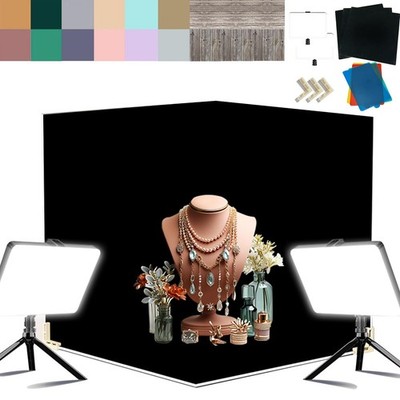 Photo Backdrop Board with 2 LED Lighting Shooting Kit, 14Pcs 28Patterns 16x16...