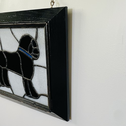 Stained Glass Dog Wood Framed “Jack” Brass Chain 12.75” x 10.75” Handmade - Picture 11 of 23
