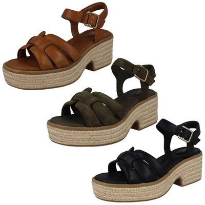 Damen Clarks Seil umwickelt Plateau Keilabsatz Leder Sandalen, Coledale Riemen
