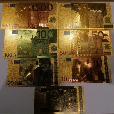 Dollarschein Kunst: Kompletter Satz Euro Goldfolie Banknoten 