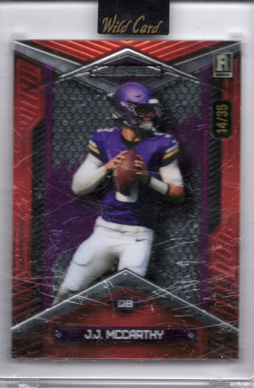 JJ McCarthy Wild Card Alumination Just the Hits Comix #JM Cross Hatch Foil-Yellow/Orange