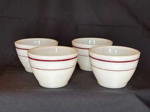Set of 4 Anchor Hocking Anchorware Bouillon Cups/Bowl #904 Maroon Striped