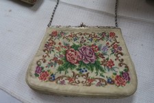 Vintage European Petite point Petit-Point Tapestry Purse Bag Handmade 5" x 7"