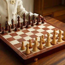 20in Large Walnut Wooden Chess Set w/ 2 Extra Queens Foldable Board 4.25in King