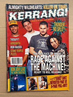 RAGE AGAINST THE MACHINE KERRANG NO.458 MAGAZINE AUGUST 28 1993  - R.A.T.M. Cove