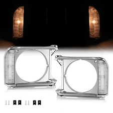 For Toyota Pickup 1979-81 Pair Headlight Door Chrome Bezel Wturn Signal Bulb