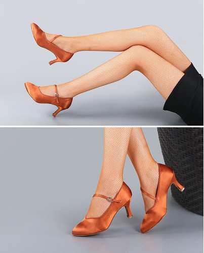 Ladies Satin Closed Toe Tango High Heels Shoes Women Ballroom Latin Dance Shoes - Picture 8 of 18