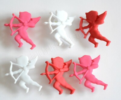 6 Valentine Cupids / Shank Back Craft Button Embellishments / Love