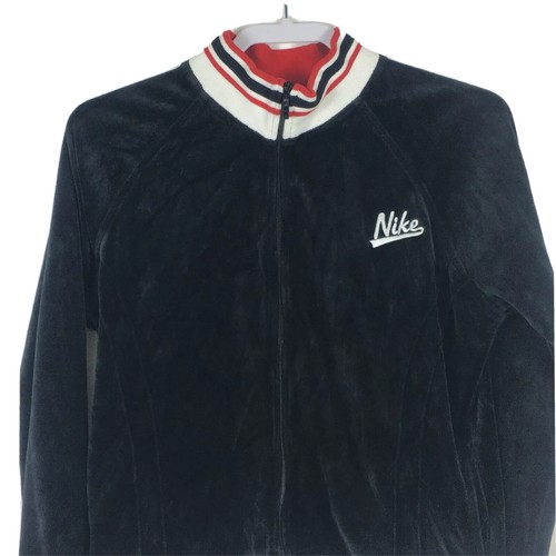 Vtg Nike Velour Track Jacket Womens Sz Large 12/14 M Black Red White Full Zip - 第 4/7 張圖片
