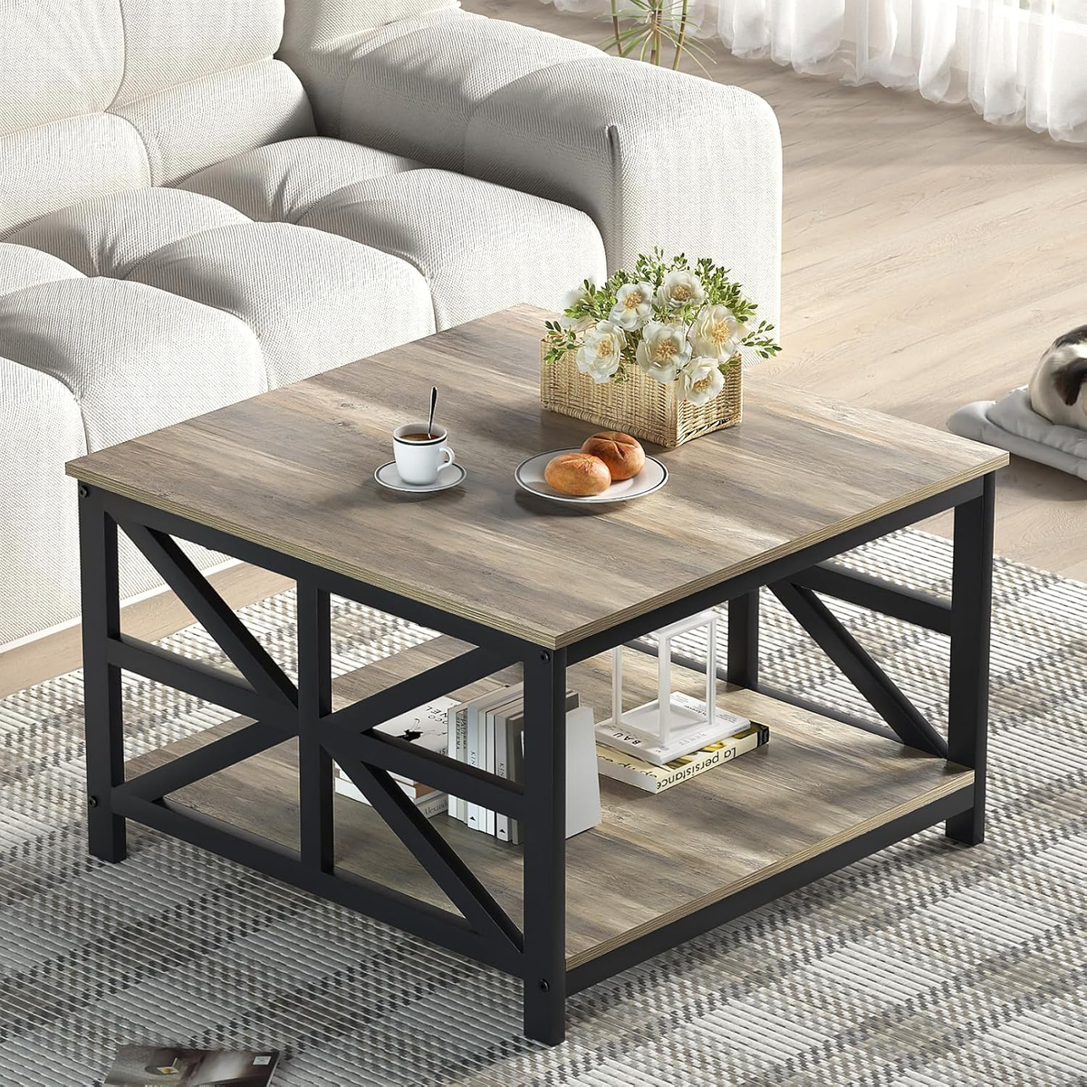 Coffee Table with Storage, 27.6 Inch Square Coffee Table, Seamless