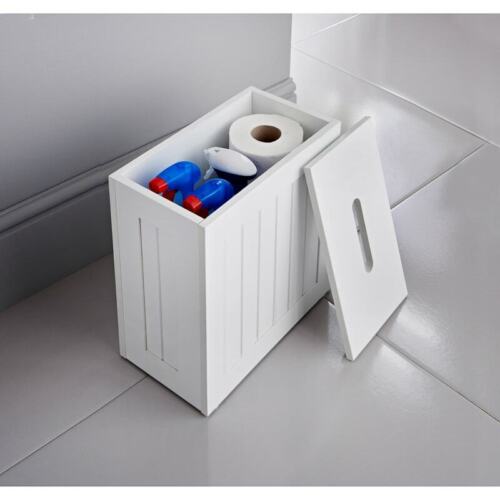 White Bathroom Storage Toilet Paper Cabinet Cleaning Product Tidy Box Unit - Picture 1 of 9