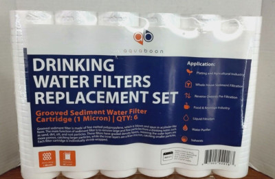 AquaBoon 10'' x2.5'' Grooved Sediment Qty 6 Water Filter 1 Micron Cartridge NIP