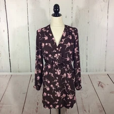 Lulus Women's Short Dress Size S Small Plunge V-Neck Brown Pink Floral New