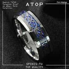 8/6mm Silvering Celtic Dragon Tungsten Carbide Ring Wedding Band ATOP Jewelry