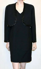 GEOFFREY BEENE black wool dress with beaded trim evening bolero jacket