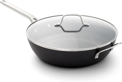 12'' Hard-Anodized Nonstick Jumbo Frying Pan with Lid - Cook Like a Pro!