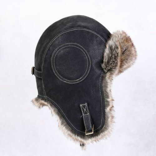 Herren Kunstleder Flieger Trapper Mütze Kappe Flieger Fell Winter Warm Vintage Beanie - Bild 3 von 14