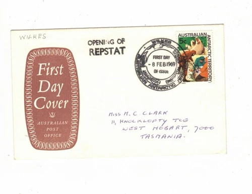 Australia Antarctic Territory 1969 5c on REPSTAT OFFICIAL  FDC,cds WILKES ANARE