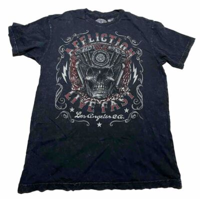 Affliction Shirt Mens Black Biker Motorcycle Skull ACMC Live Fast XL AJ9