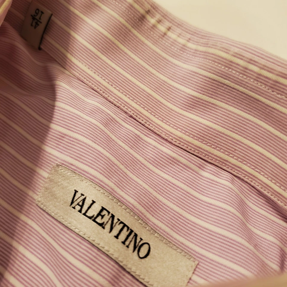 Camisa de vestir Valentino para hombre lavanda a rayas 16-35" algodón cuello extendido Foto 2 de 4