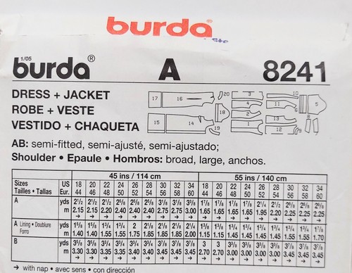 Burda 8241 Dress Jacket Size 18-34 Uncut Sewing Pattern 2006 - Picture 3 of 5