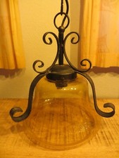 Deckenlampe Hängelampe Schmiedeeisen Glas gelb Leuchte Lampenschirm alt antik