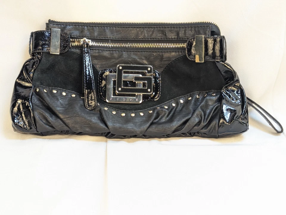 GUESS винтажный Y2K женщин черный большой логотип печать застежки сумочки сумка подержанные - Изображение 3 из 4