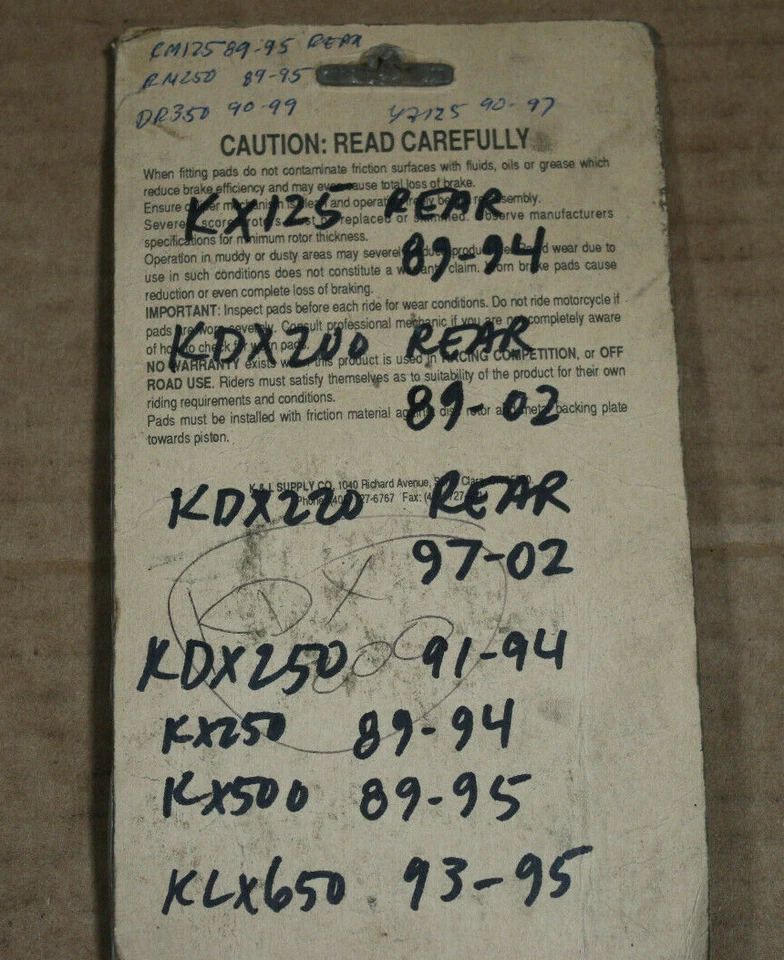 NOS K&L Brake Pads Set 32-2038 Kawasaki 89-94 KX125 KX250 89-95 KX500 KX KLX 650 Foto 4 de 4