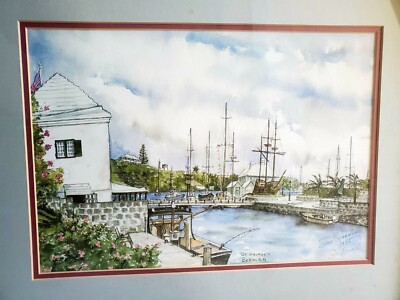 Sue Quarles絵画 RARE LARGE SIGNED & DATED SUE QUARLES PRINT FRAME ST. GEORGE'S