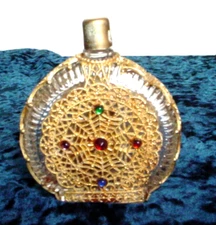 Gorgeous Vintage Perfume Bottle With Filigree & Jewels-Excellent Condition
