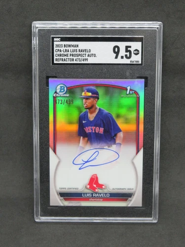 2023 BOWMAN LUIS RAVELO CHROME REFRACTOR 1ST AUTO /499 SGC 9.5 RED SOX WF2
