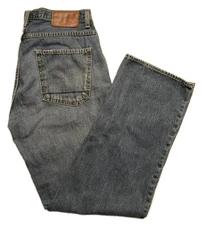 Nautica Mens Blue Jeans 32x32 Leather Label 5 Pocket Design Contrast Pockets GUC