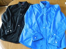 2 Boys Chaps Dress Shirts Long Sleeve - One Blue Size 10 & One Black Size 12-EUC