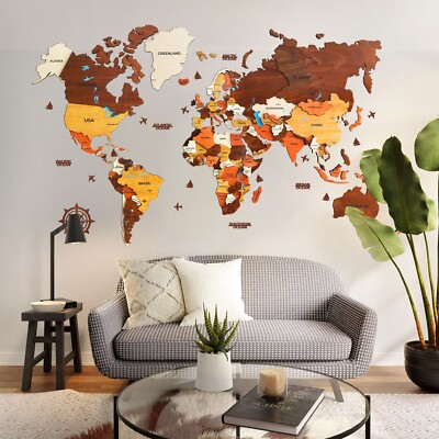 MULTICOLOUR 3D Weltkarte aus Holz Wooden World Map Country + Capital 150x90 cm
