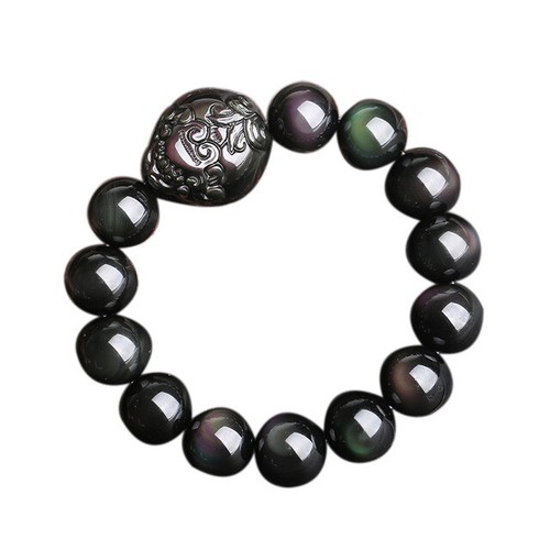 DUOVEKT Natural Rainbow Obsidian Stretch Bracelet - 12mm Beads, Unisex Gemstone Jewelry