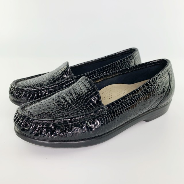 SAS Black Patent Leather Croc Embossed Slip On Loafers Womens Sz 6.5 eBay