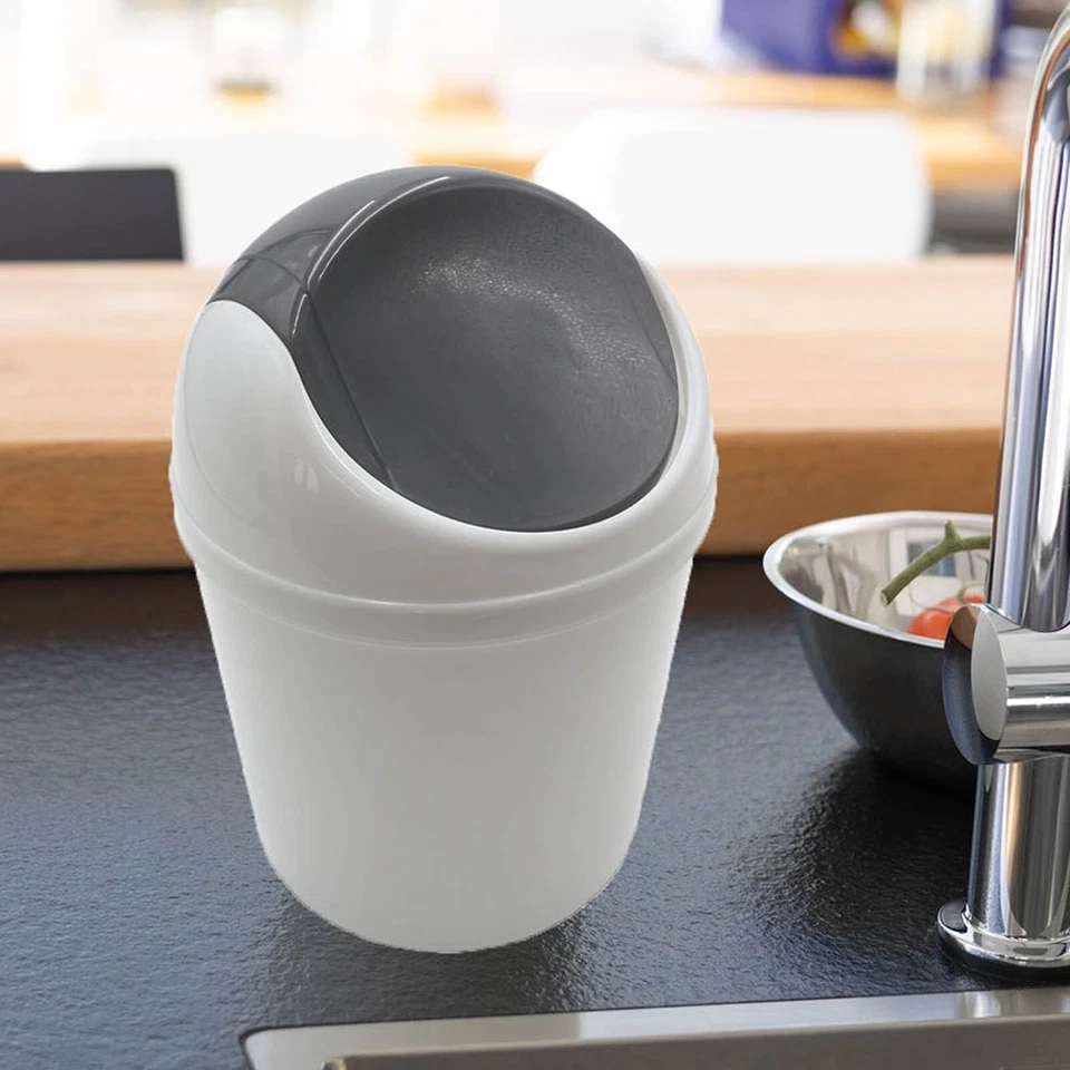 Tischmülleimer mit Schwingdeckel 1,5l Mini Mülleimer Tisch Abfallbehälter Weiß - Bild 2 von 2