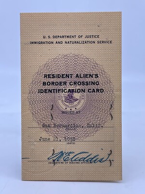1948 Resident Alien s Border Crossing ID Card San Bernardino, CA migrant worker