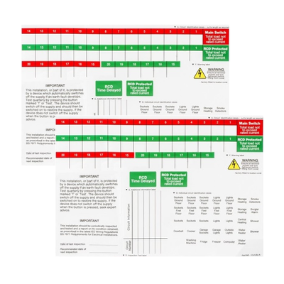 sticker label identification set consumer unit fuse board fuseboard bg