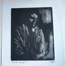 MYSTERY ETCHING, SIGNED, FIGURE FIGURAL AMERICAN ART, MID CENTURY MODERN PRINT