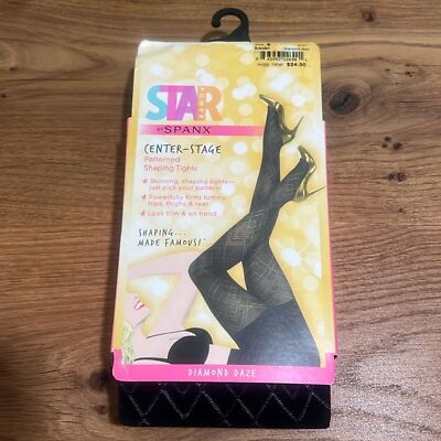 NWT STAR Power by Spanx Shaping Tights Backdrop Black Diamond Daze Size B