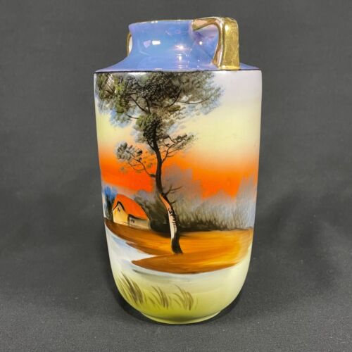 Pre-WWII Noritake Double Handle Porcelain Vase — Hand Painted, Japan, Green Mark - Picture 3 of 14