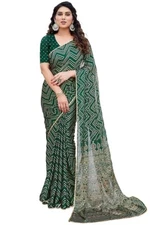 Indian Chiffon Saree With Unstitched Blouse Piece Party Wedding Wear For Women